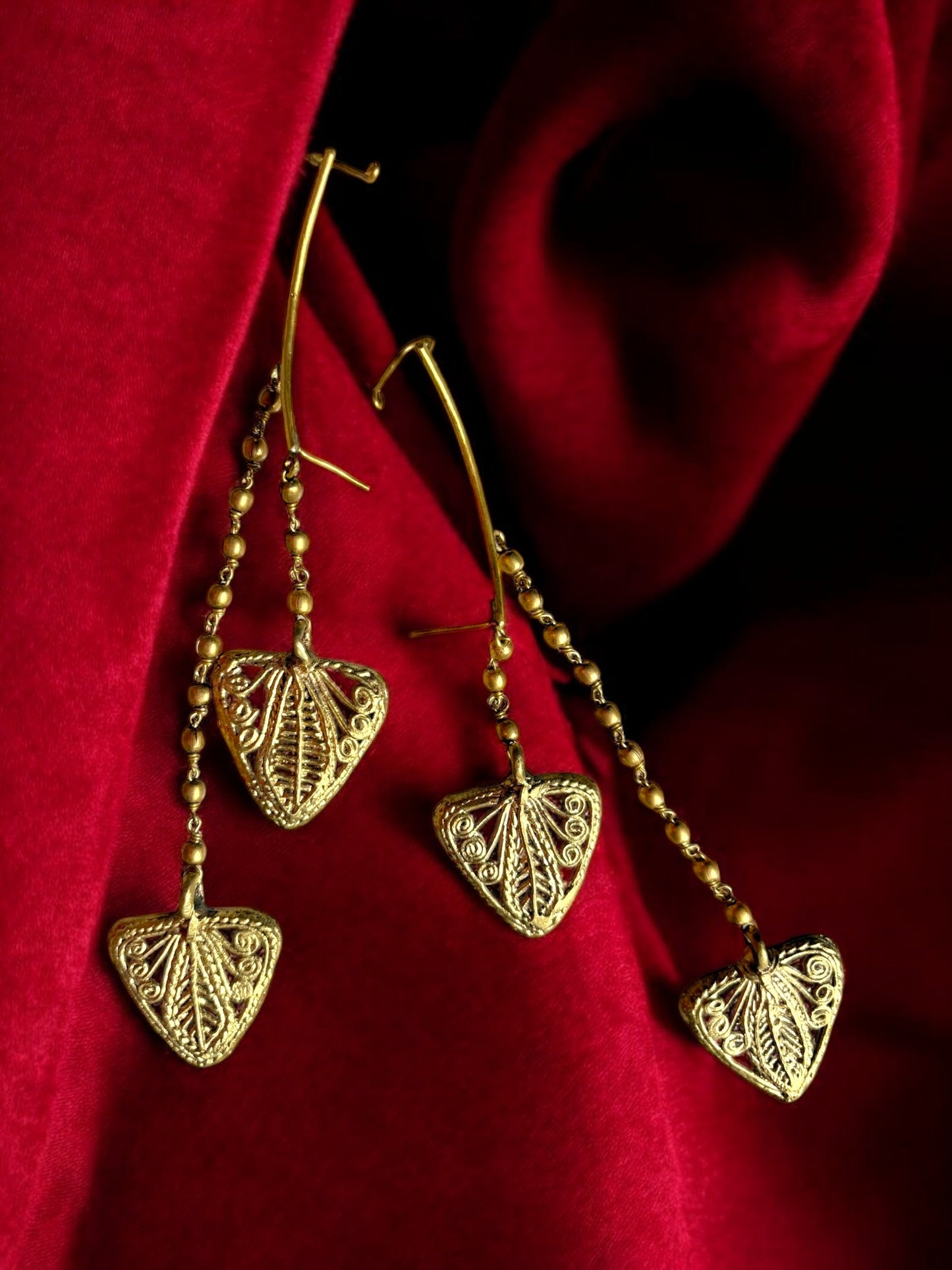 Chained Dokra Tridhara Brass Statement Earcuff Earrings