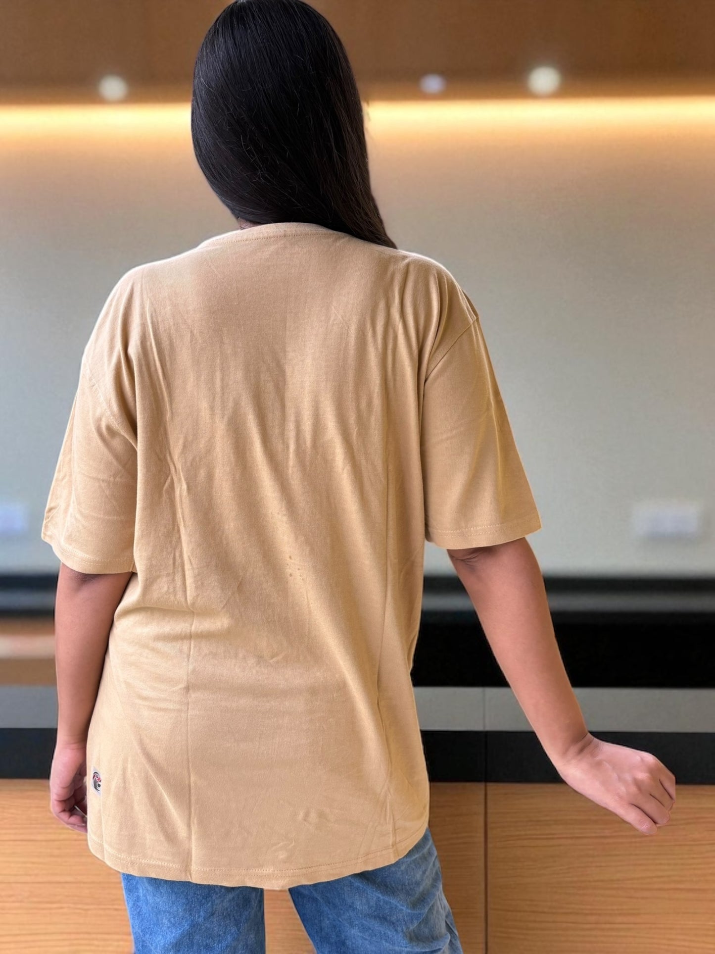 Hana Embroidered T-shirt Top - Beige Front