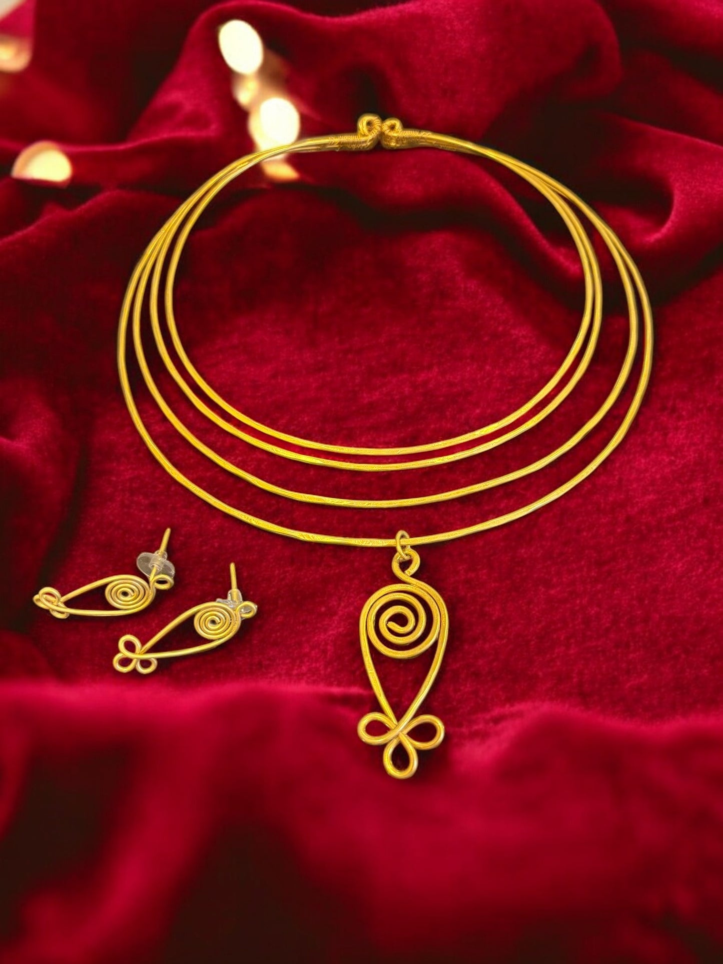 spiral-fish-four-tiered-brass-hasli-necklace-jewelry-set-necklace-earrings