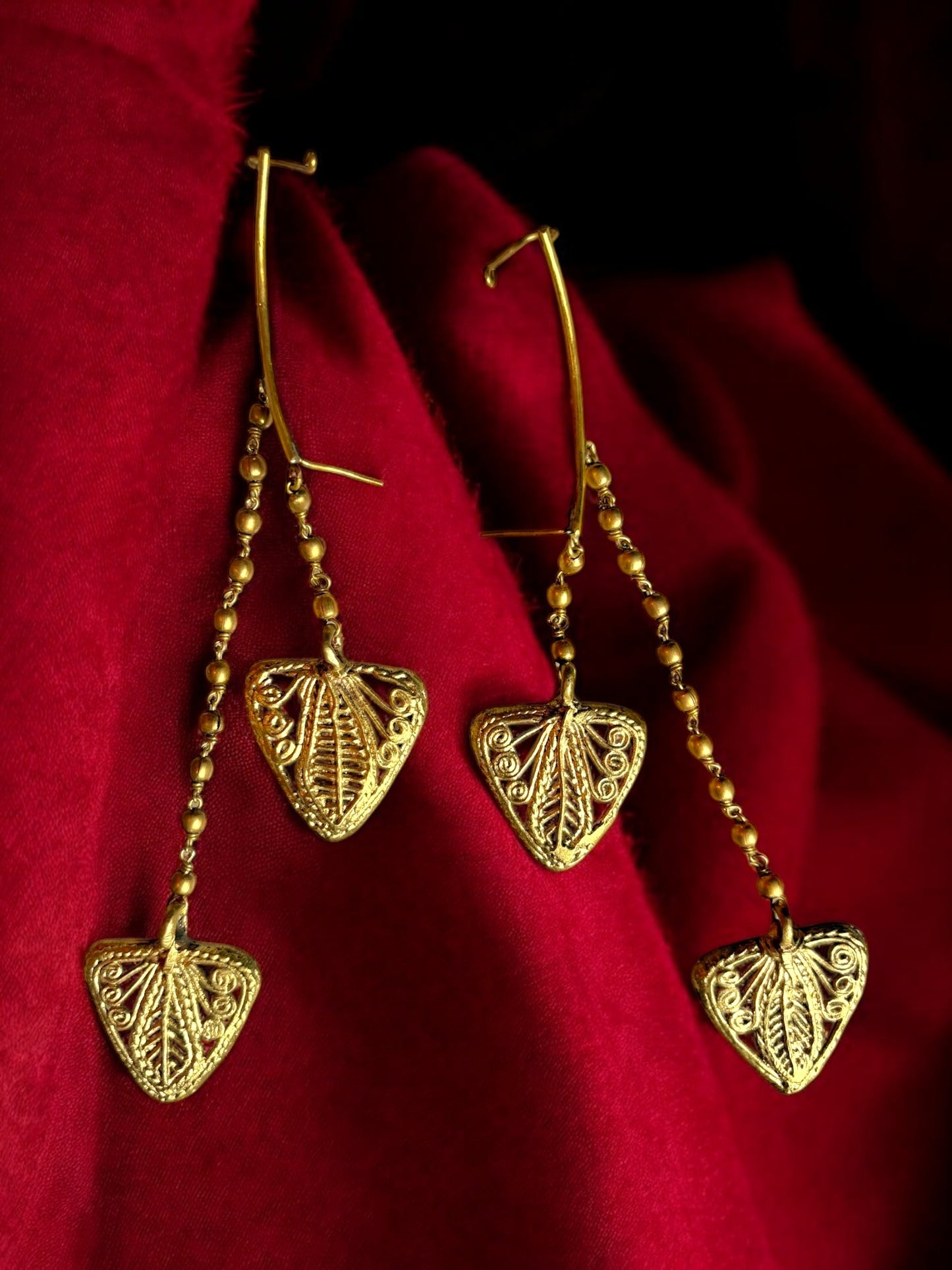 Chained Dokra Tridhara Brass Statement Earcuff Earrings
