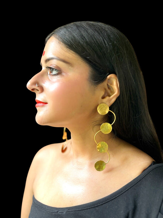 Devayana Coins Statement Brass Dangler Earrings