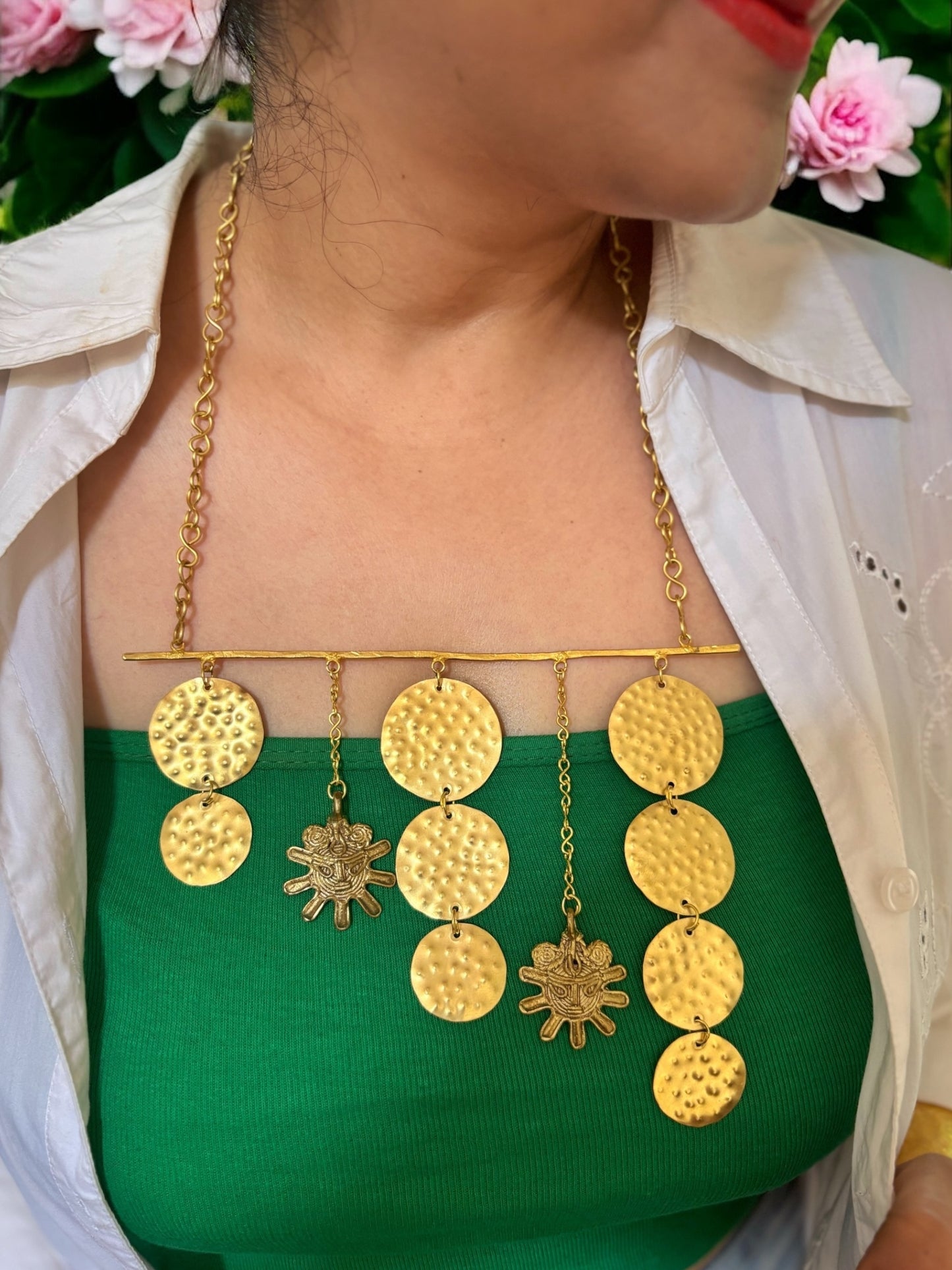 Celestia Dokra and Brass Statement Necklace Jewelry Set (Necklace+Earrings)