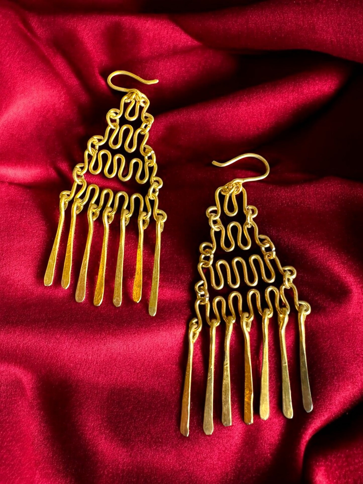 Chained Pyramid Chandelier Brass Dangler Earrings