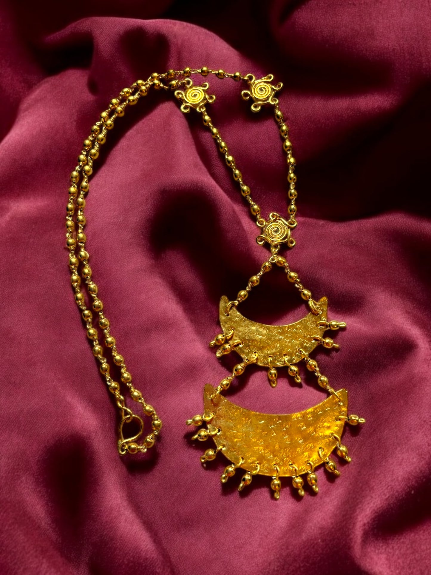 Dwitiya Chandni Moon Brass Long Pendant Chain Necklace