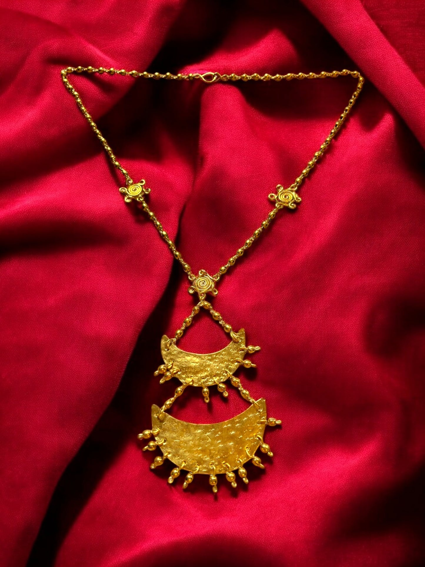 Dwitiya Chandni Moon Brass Long Pendant Chain Necklace