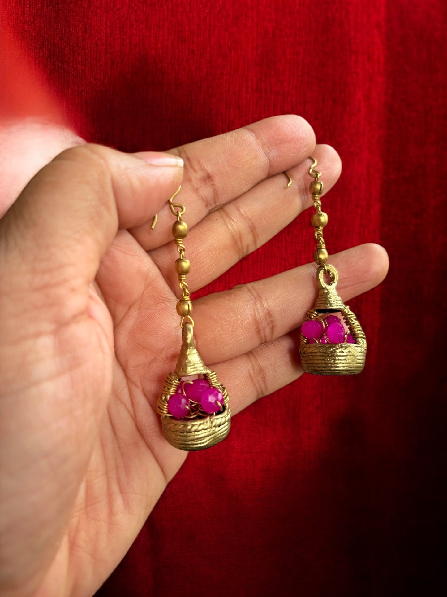 pink-grapes-basket-dokra-crystal-and-brass-dangler-earrings