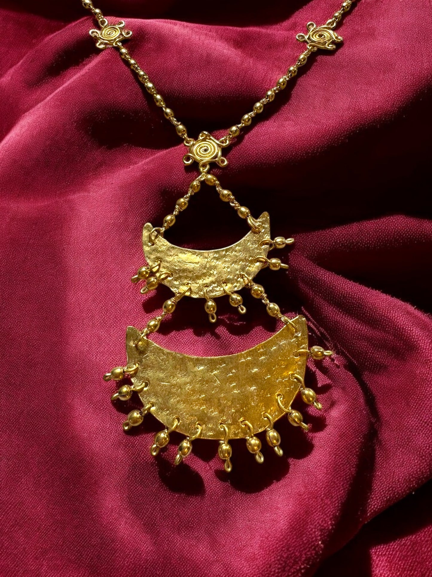 Dwitiya Chandni Moon Brass Long Pendant Chain Necklace
