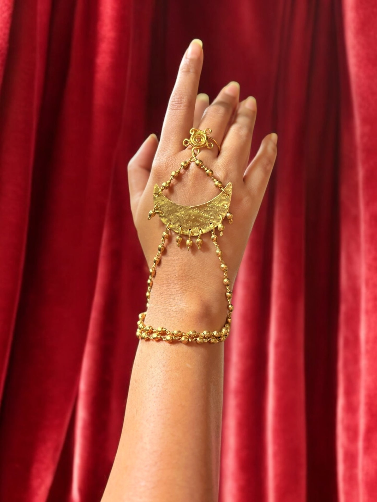 Prathama Chandni Moon Brass Hand Harness Bracelet
