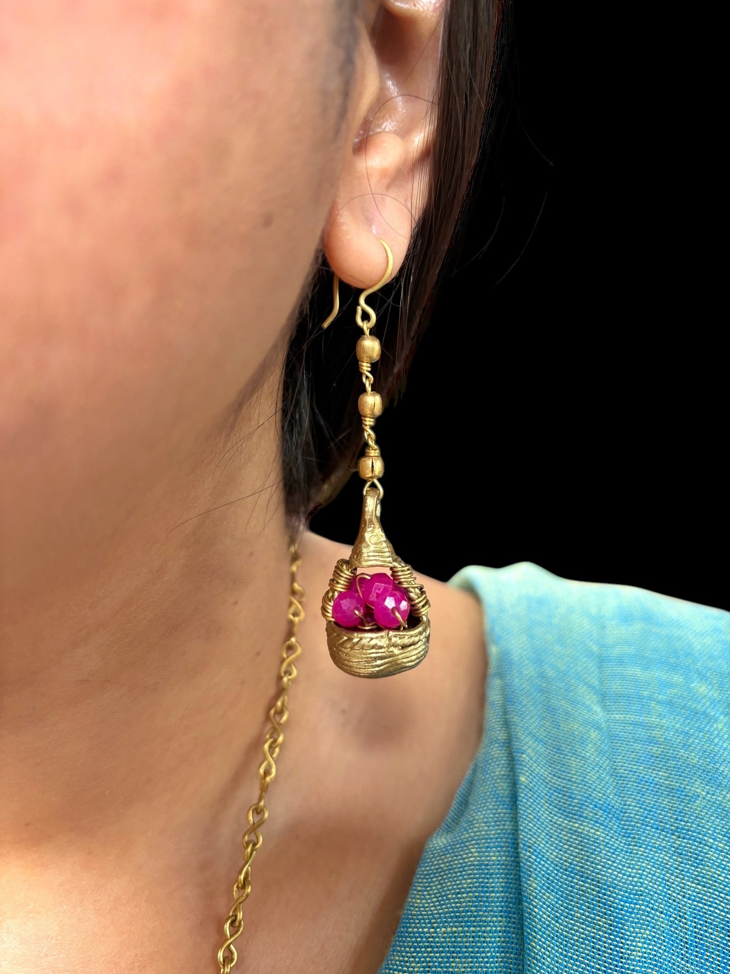 pink-grapes-basket-dokra-crystal-and-brass-dangler-earrings