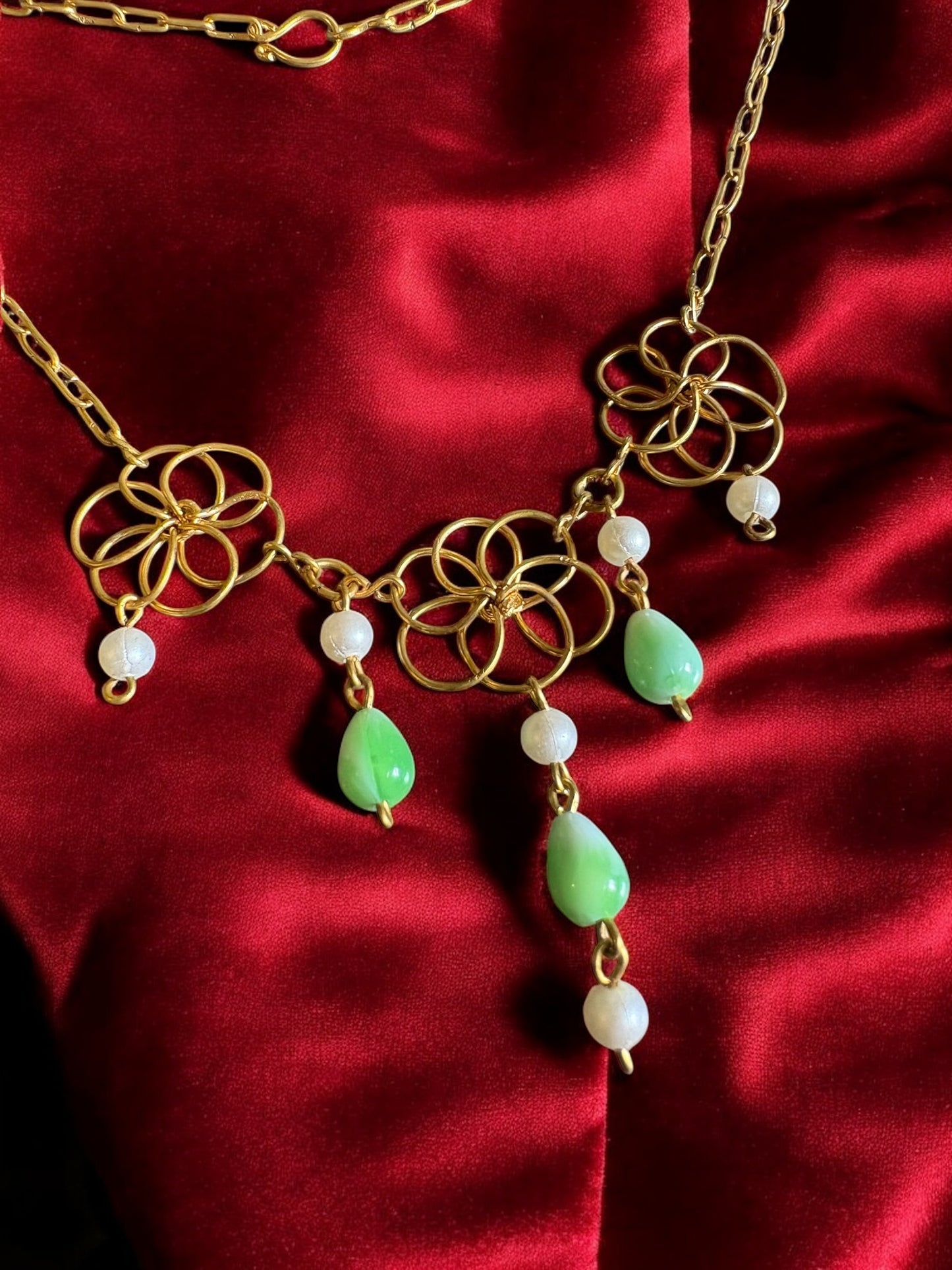 Princess Jasmine Floral Brass Necklace Jewelry Set (Necklace + Earrings)