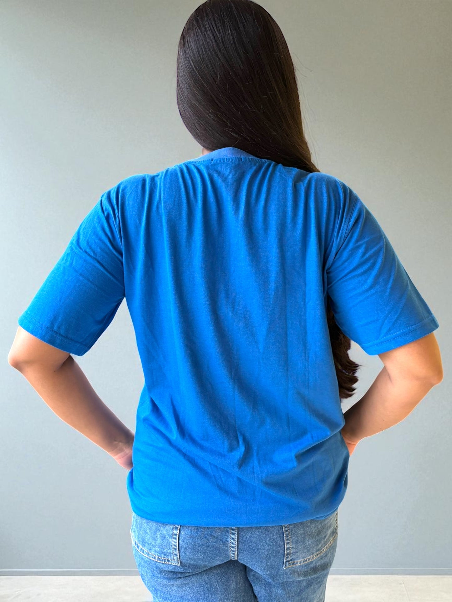 Hana Embroidered T-shirt Top - Blue Shoulder