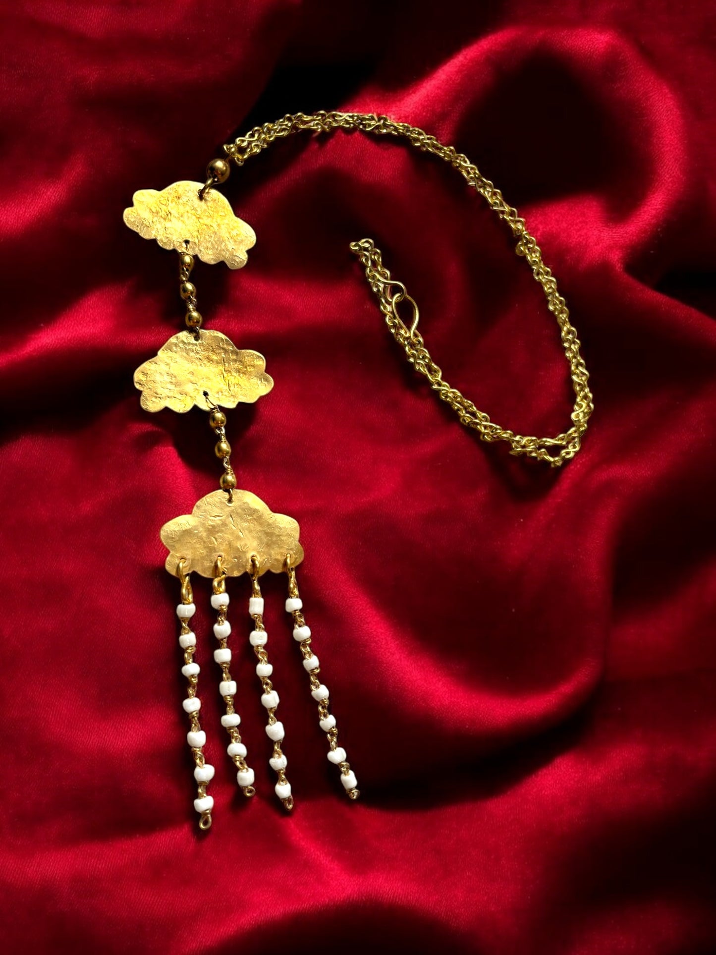 Rain Clouds Brass Pendant Chain Necklace