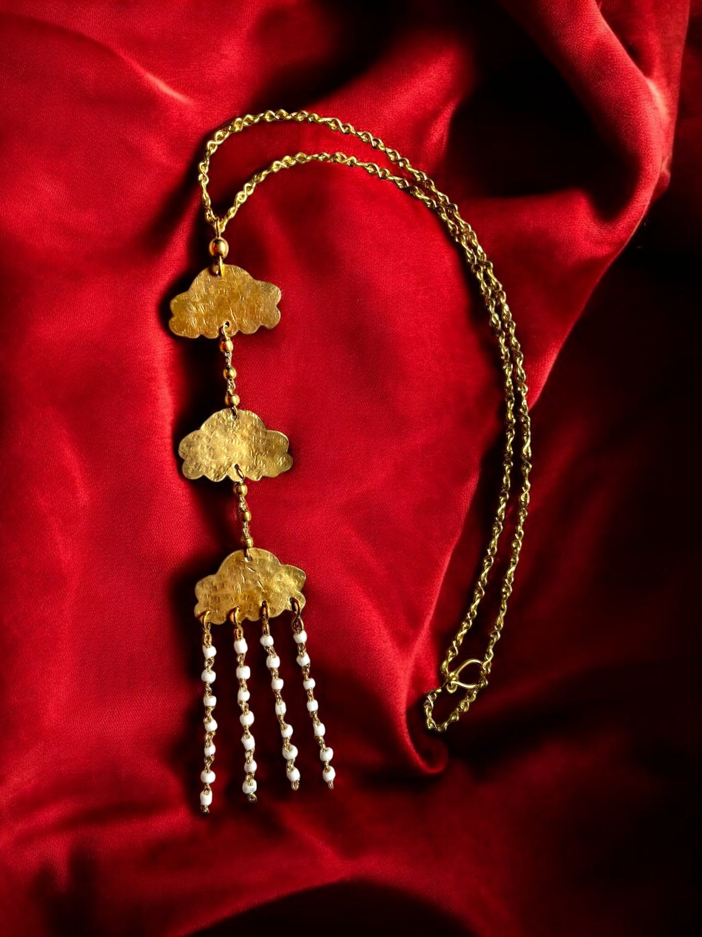 Rain Clouds Brass Pendant Chain Necklace