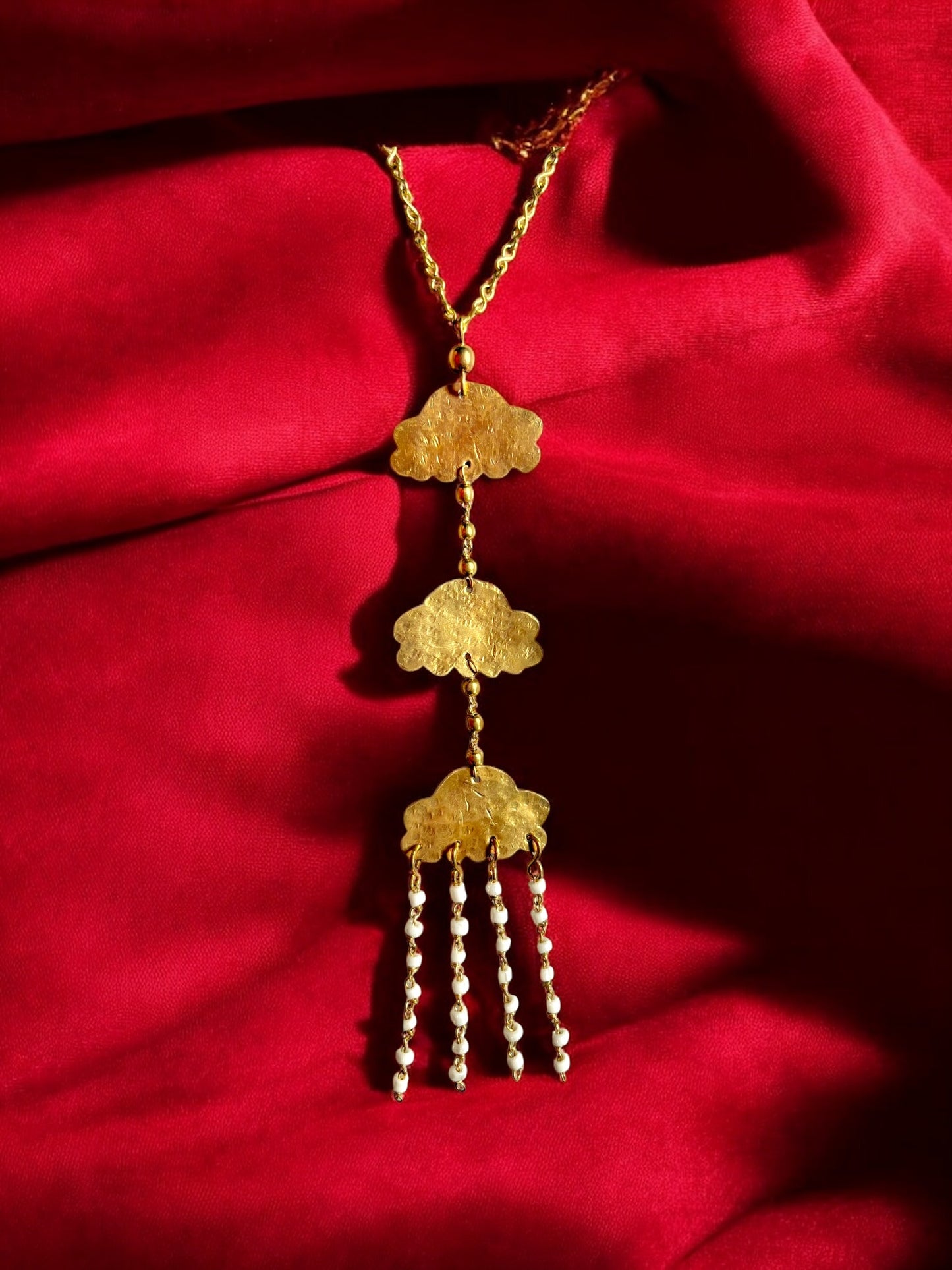 Rain Clouds Brass Pendant Chain Necklace