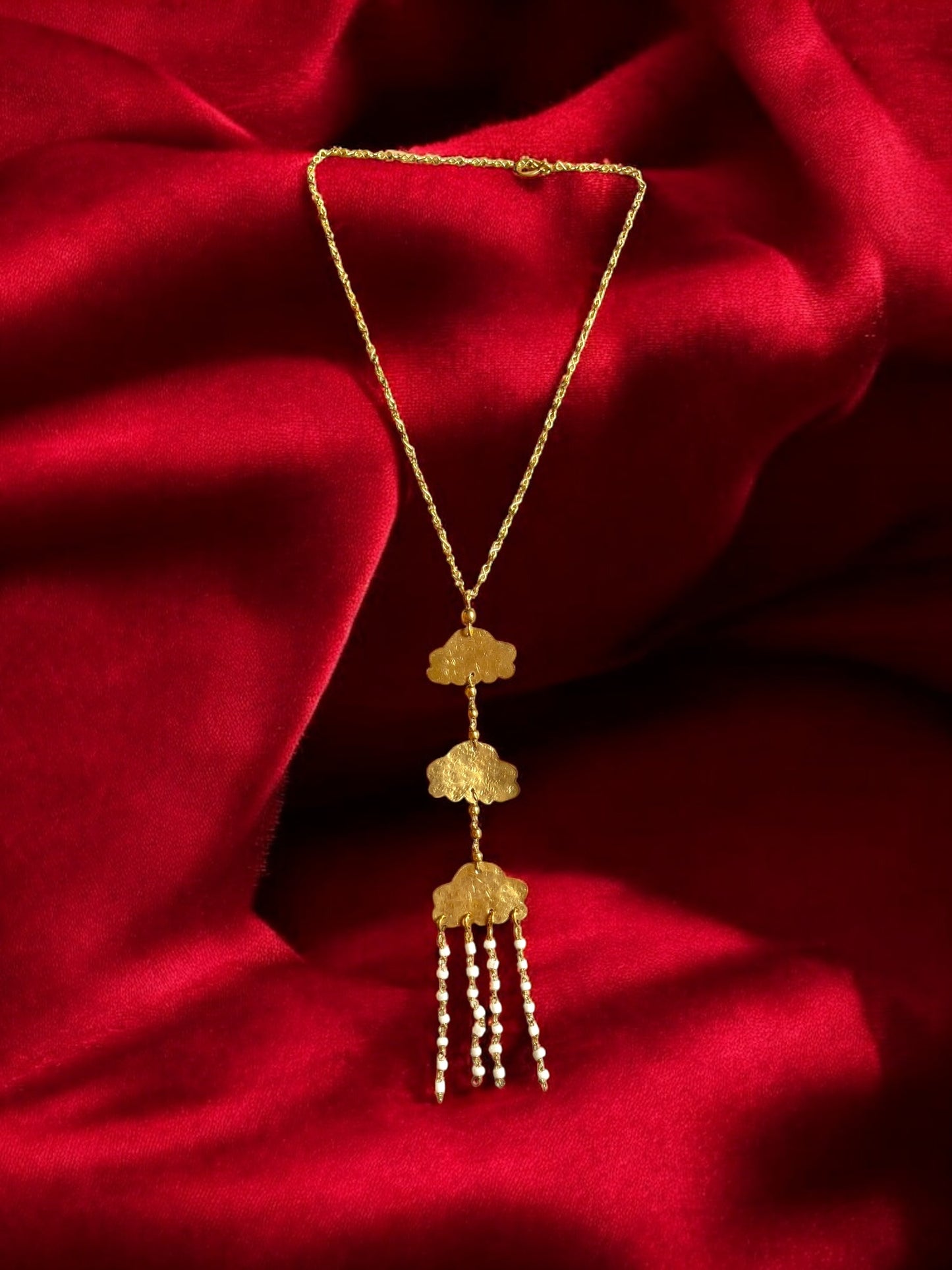 Rain Clouds Brass Pendant Chain Necklace