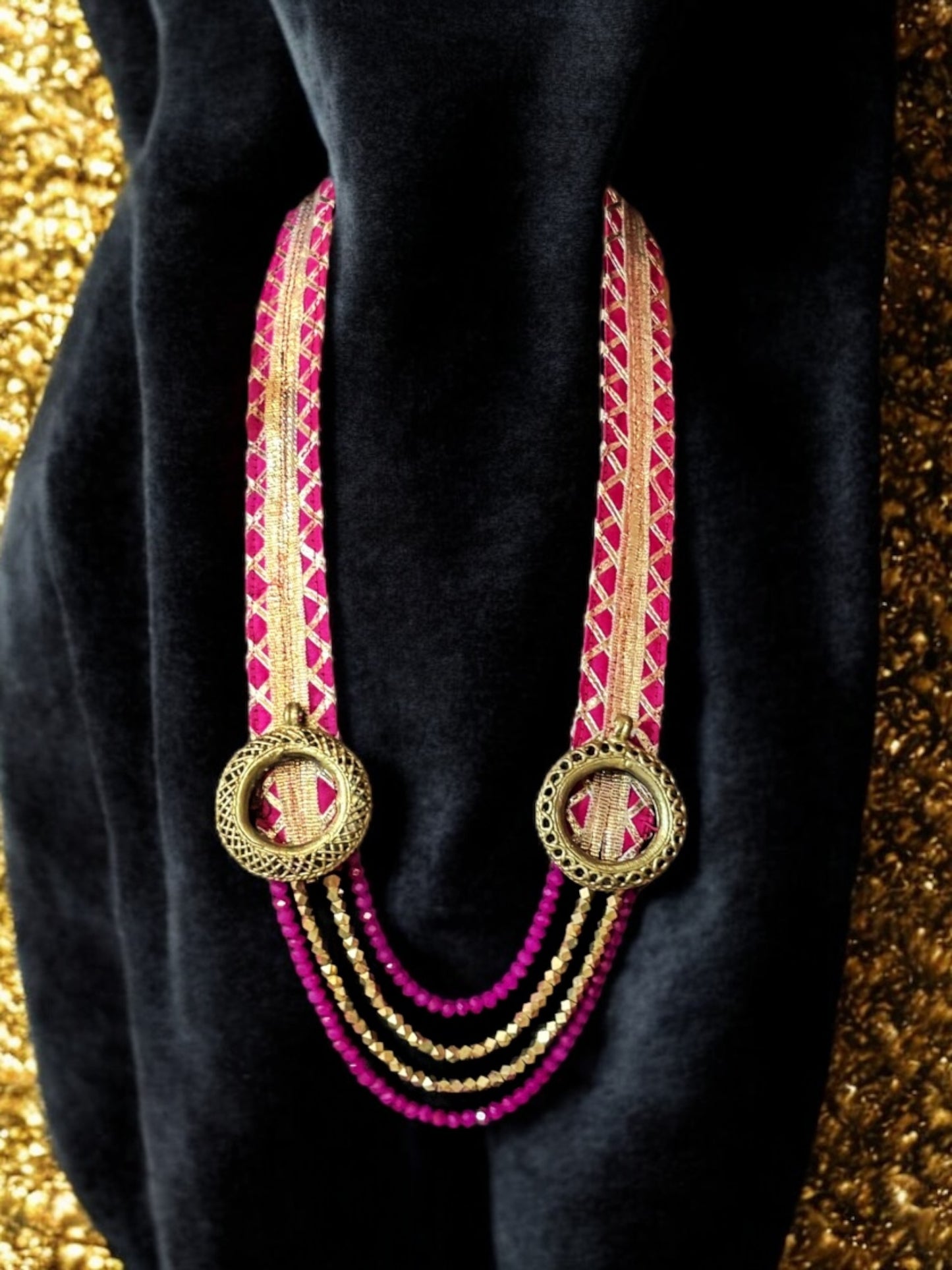 ranisa-hot-pink-zari-and-dokra-brass-long-necklace