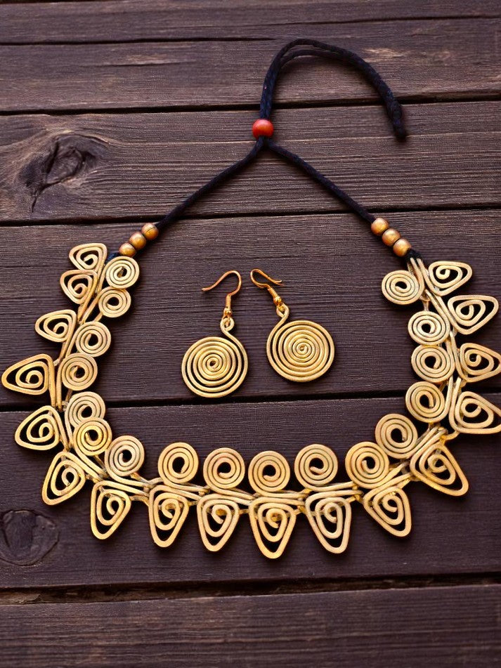 Rangabati Brass Choker Necklace Jewelry Set - Black