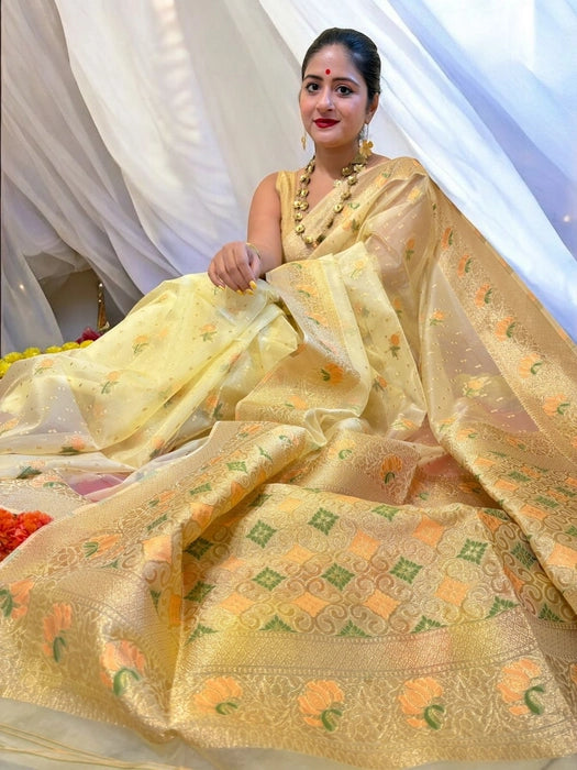 Saroja Cream Meenakari Organza Benarasi