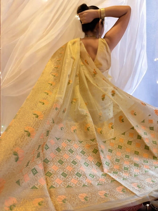 Saroja Cream Meenakari Organza Benarasi