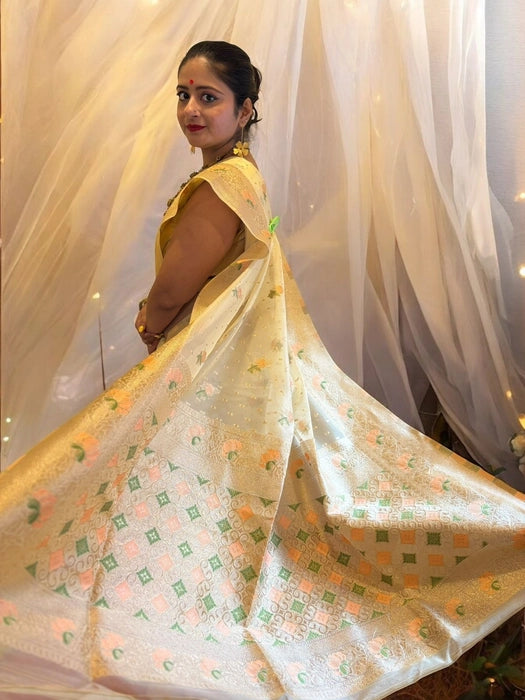 Saroja Cream Meenakari Organza Benarasi