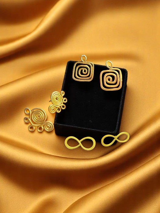 Power Moves Brass Earrings Set (Set of 3)