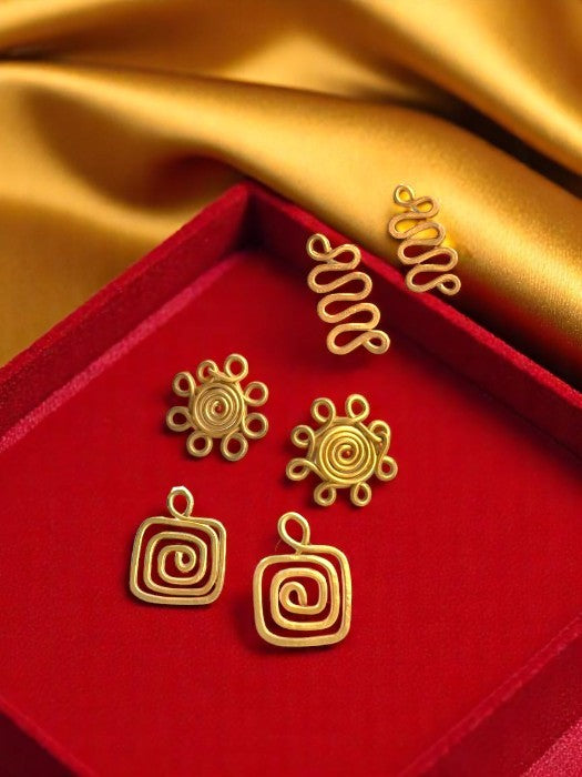 CEO Vibes Brass Earrings Set (Set of 3)