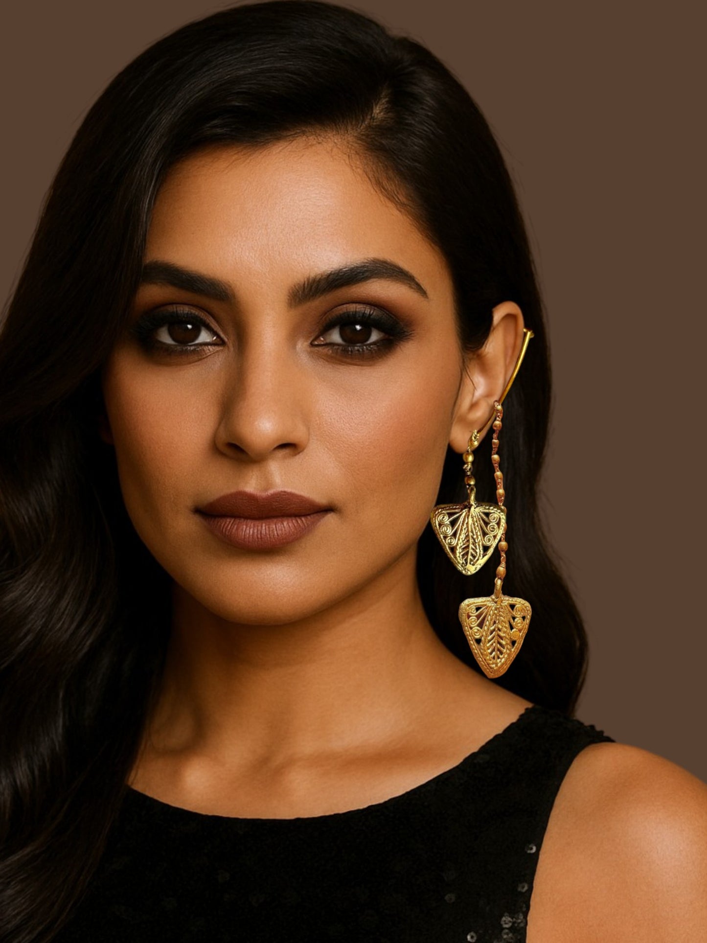 Chained Dokra Tridhara Brass Statement Earcuff Earrings