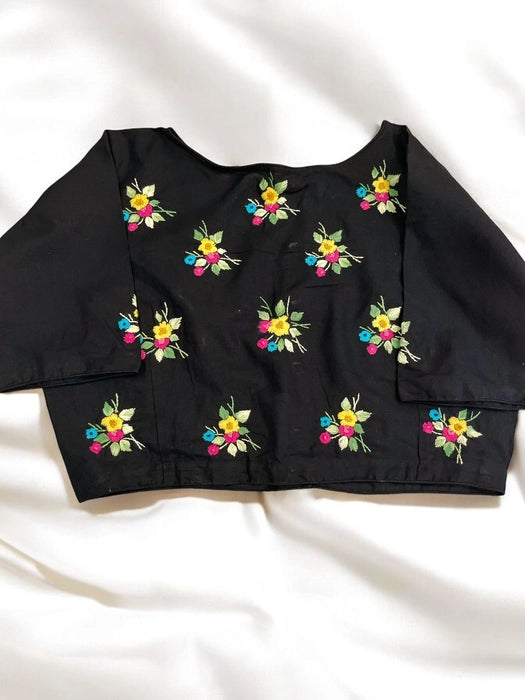 Vibhabari Hand- Embroidered Glass Sleeved Blouse - Black