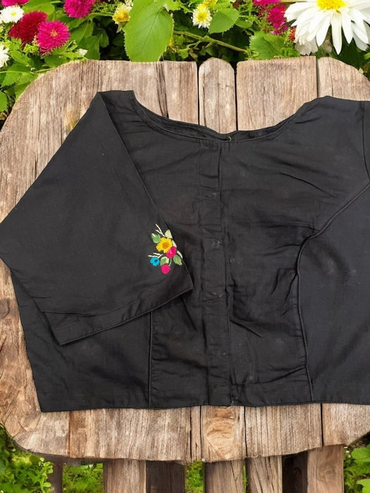 Vibhabari Hand- Embroidered Glass Sleeved Blouse - Black