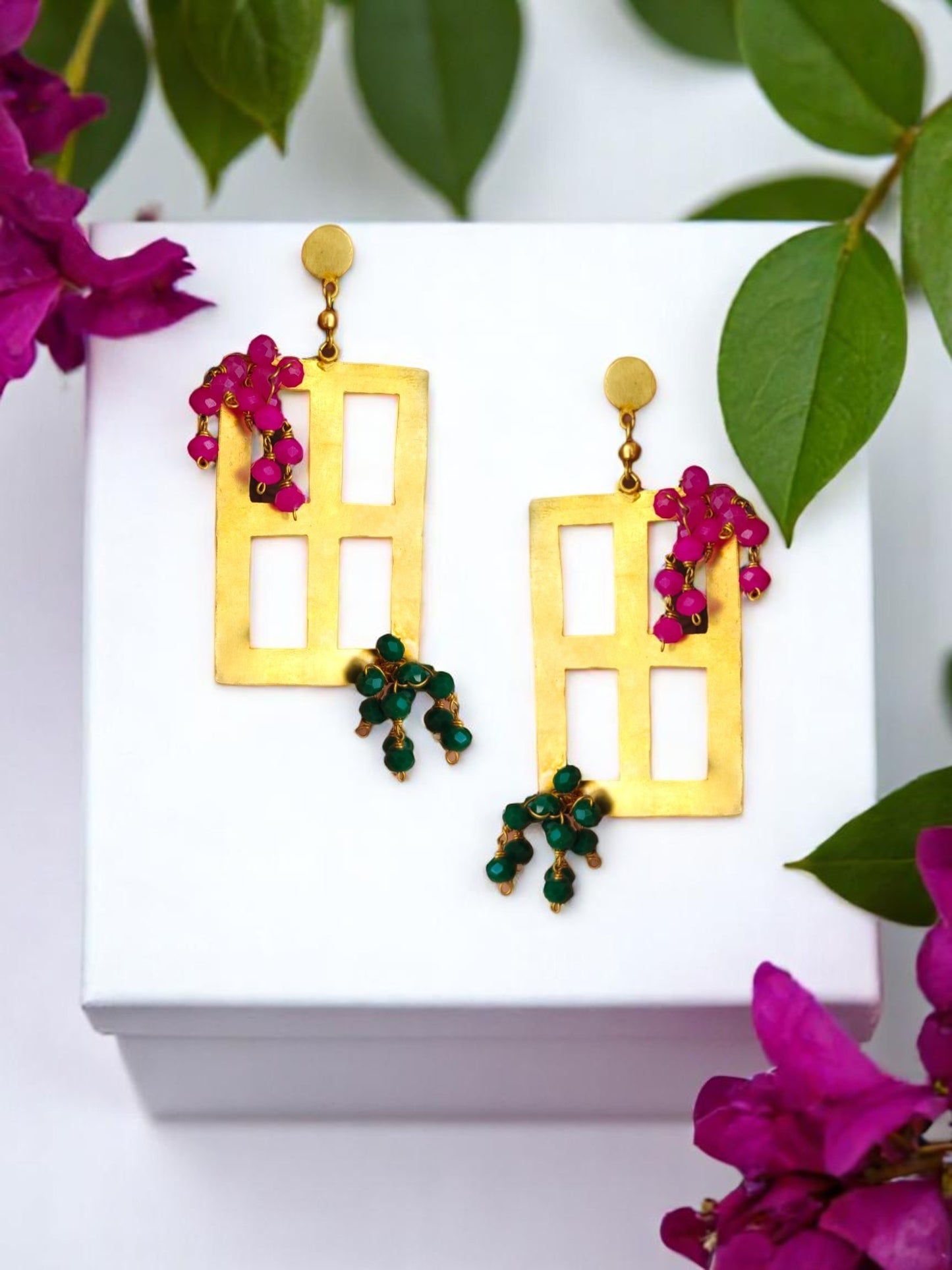 Window in Greece Crystal and Brass Dangler Earrings