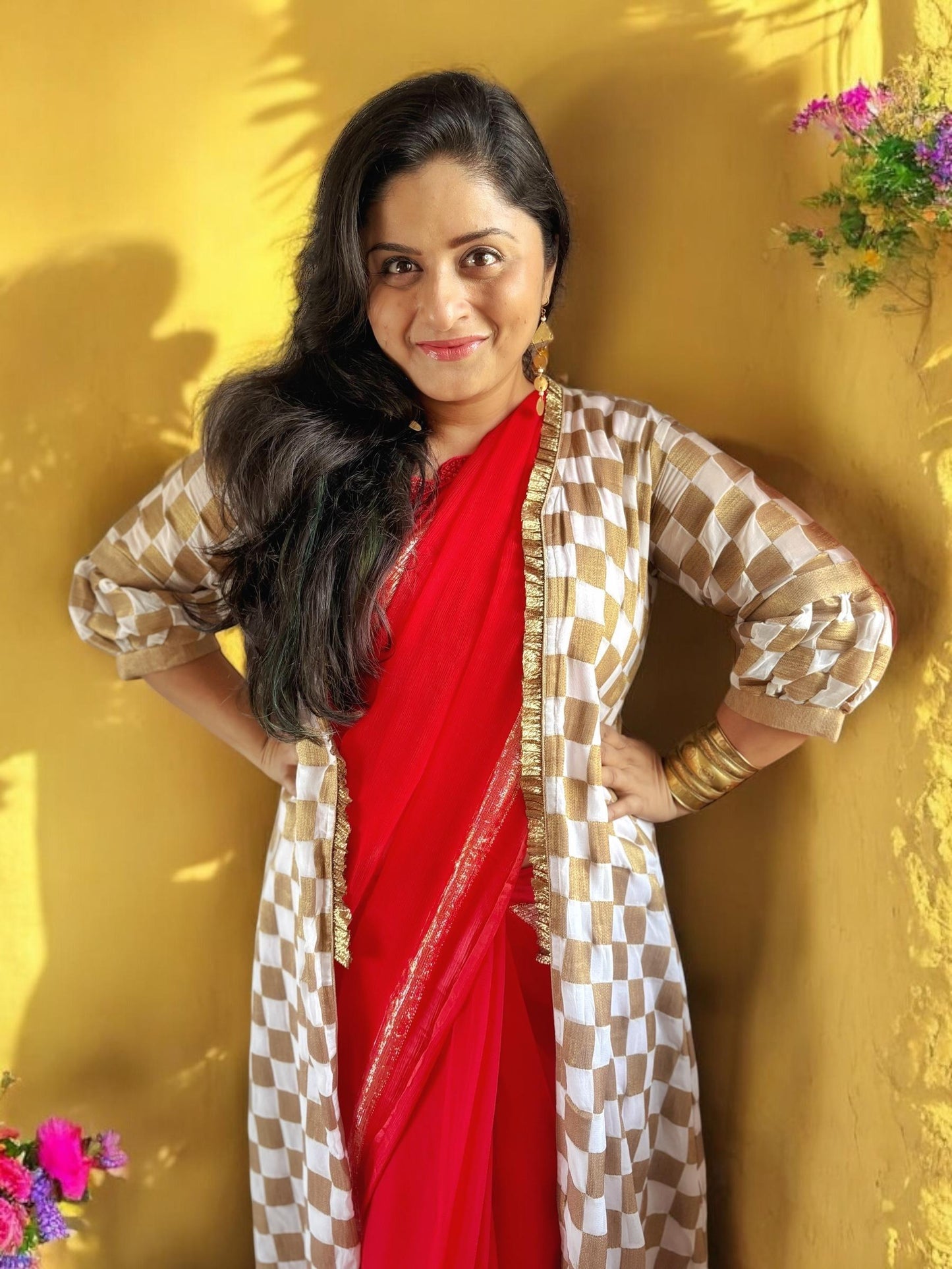my-diva-checkered-georgette-long-jacket-white