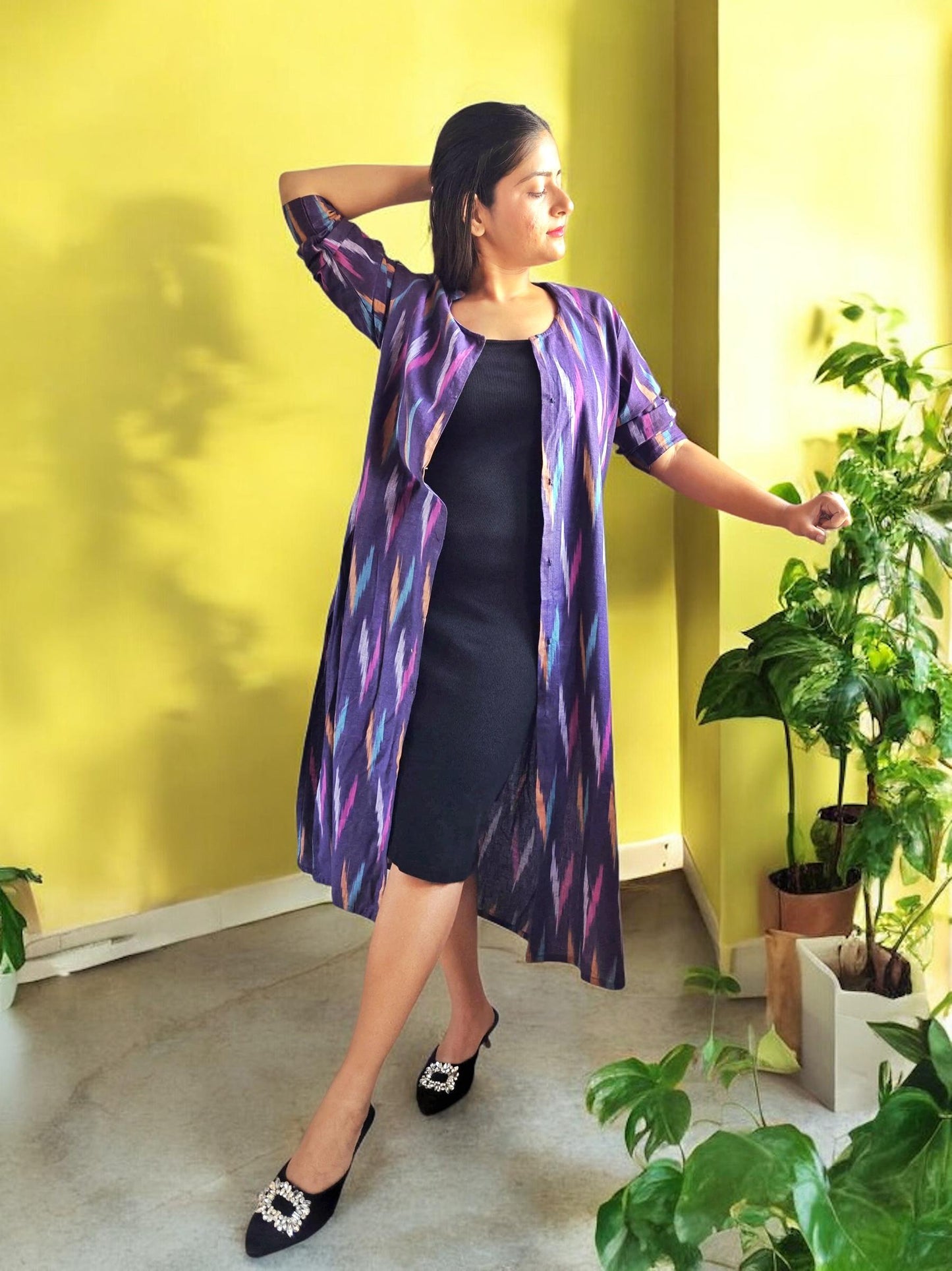 riha-ikkat-cotton-long-jacket-violet