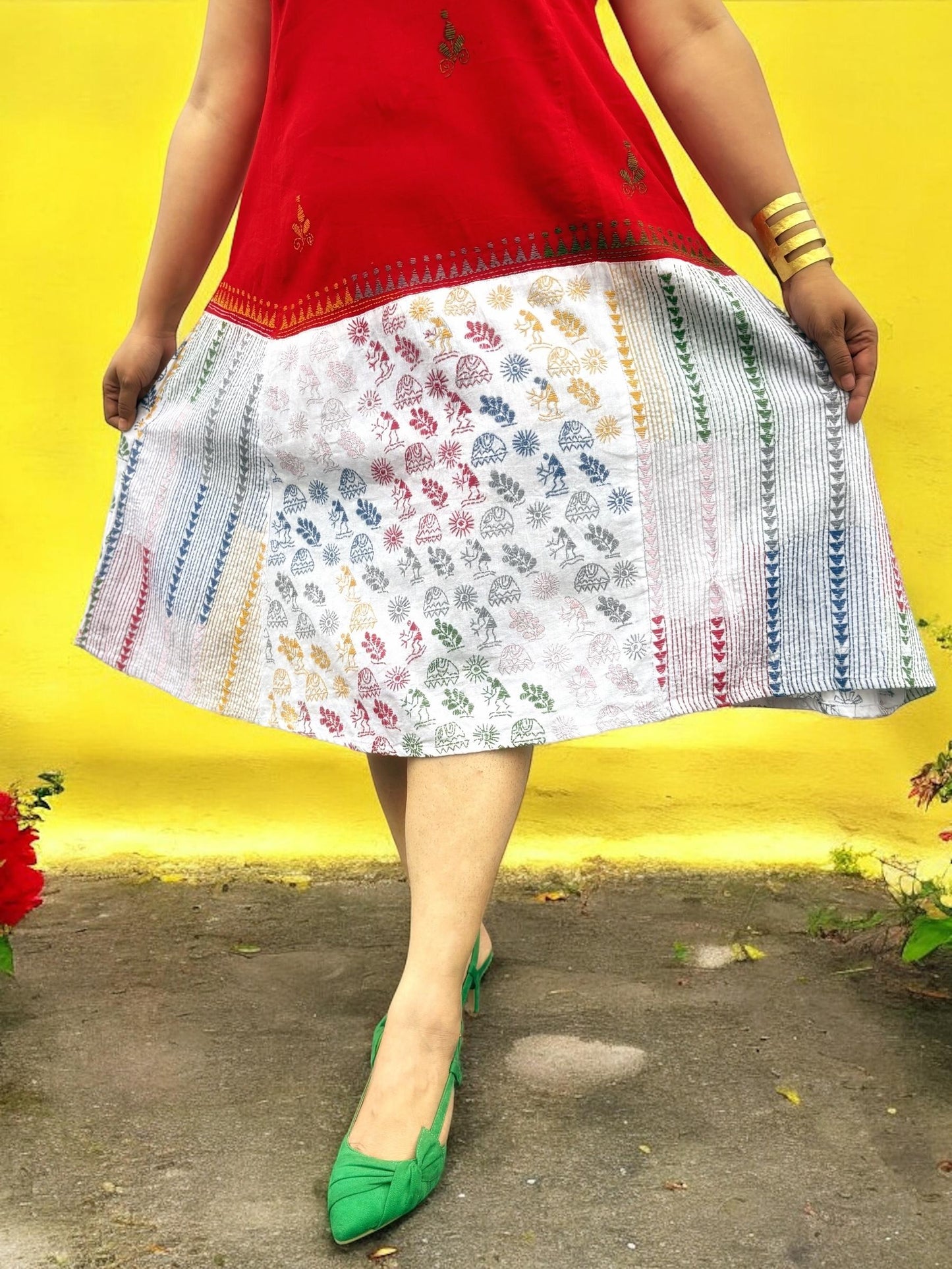 khushi-kantha-cotton-a-line-dress-red-white