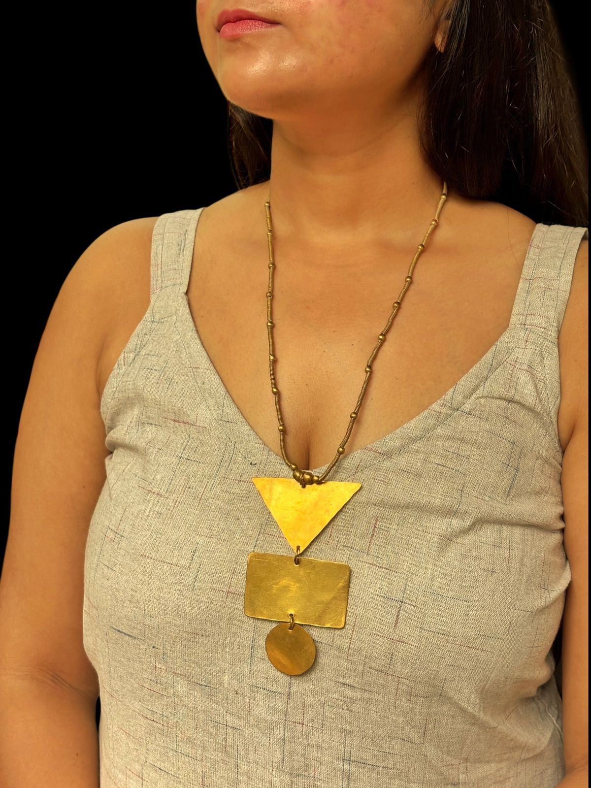 Geometry Long Chain Brass Necklace