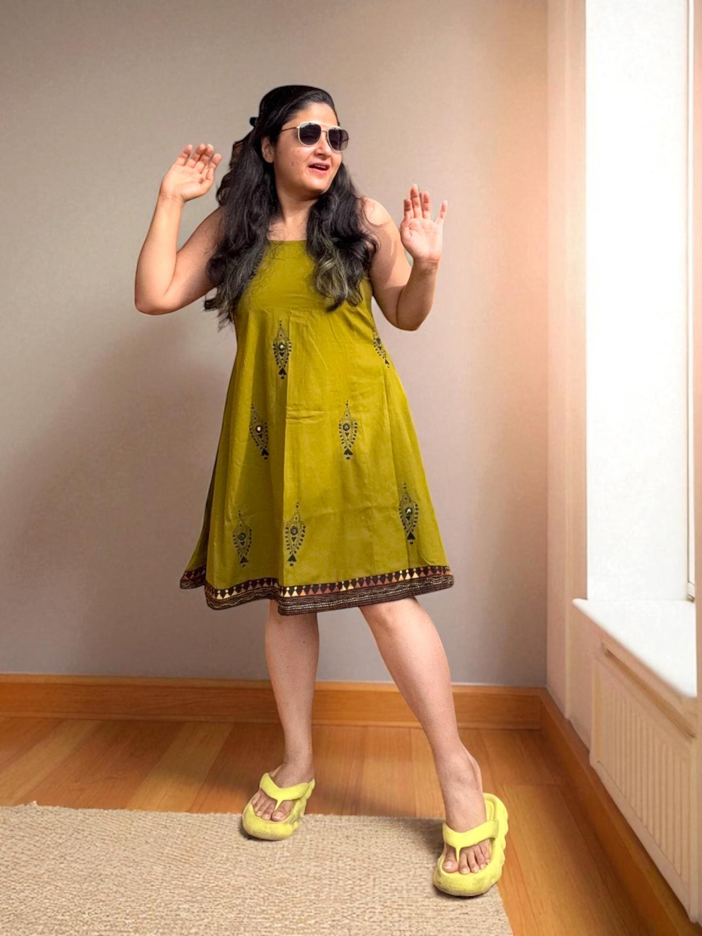 Desi Doodle Strappy Anti-fit Kanthastitch Cotton Dress