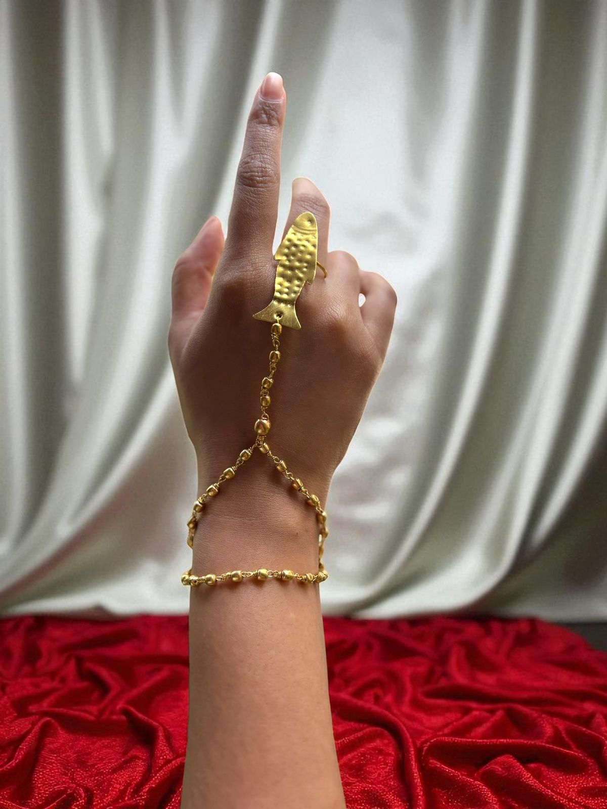 Fishy Beaded Brass Hand Harness Bracelet