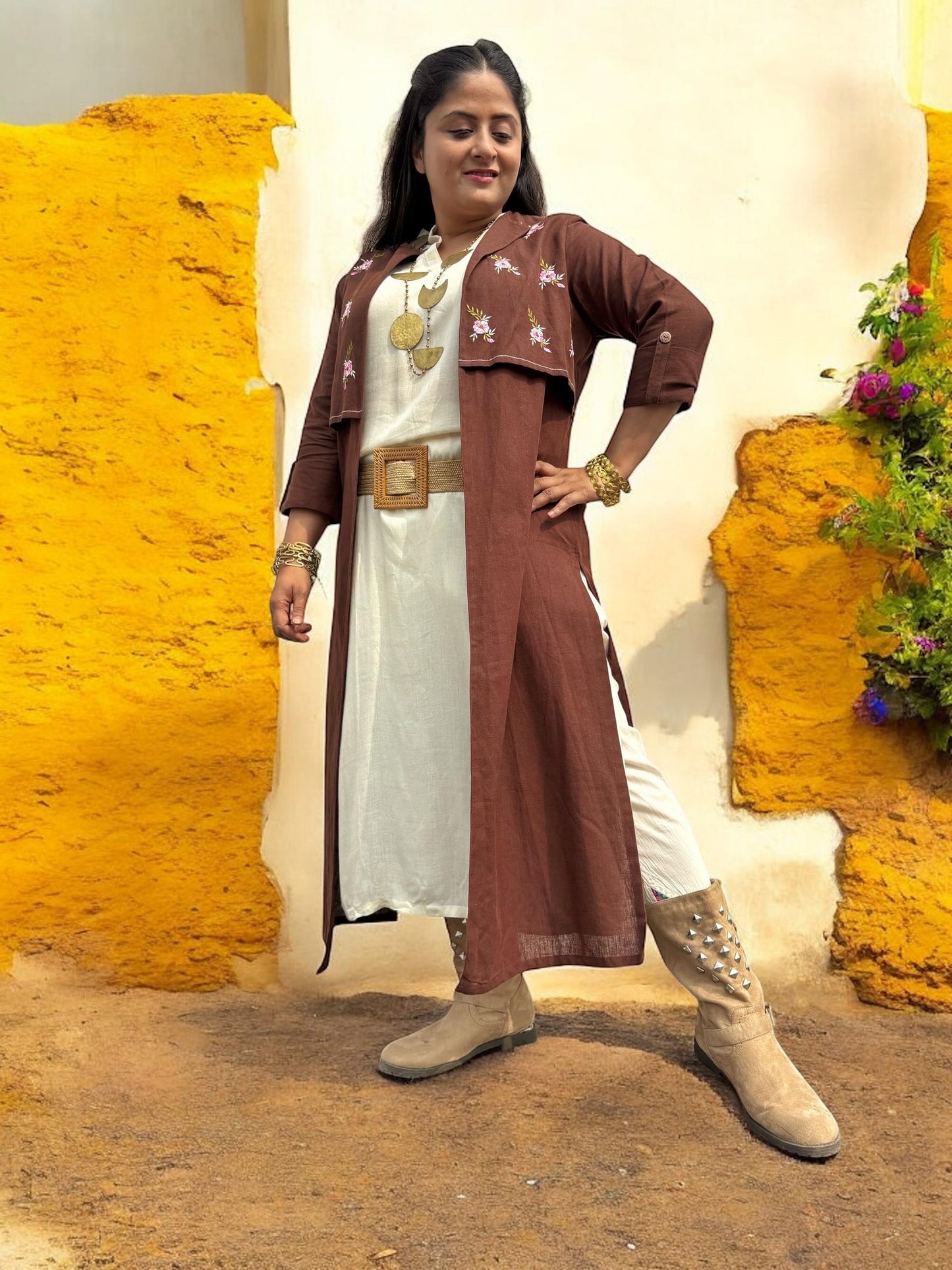mother-earth-embroidered-cotton-long-jacket-brown
