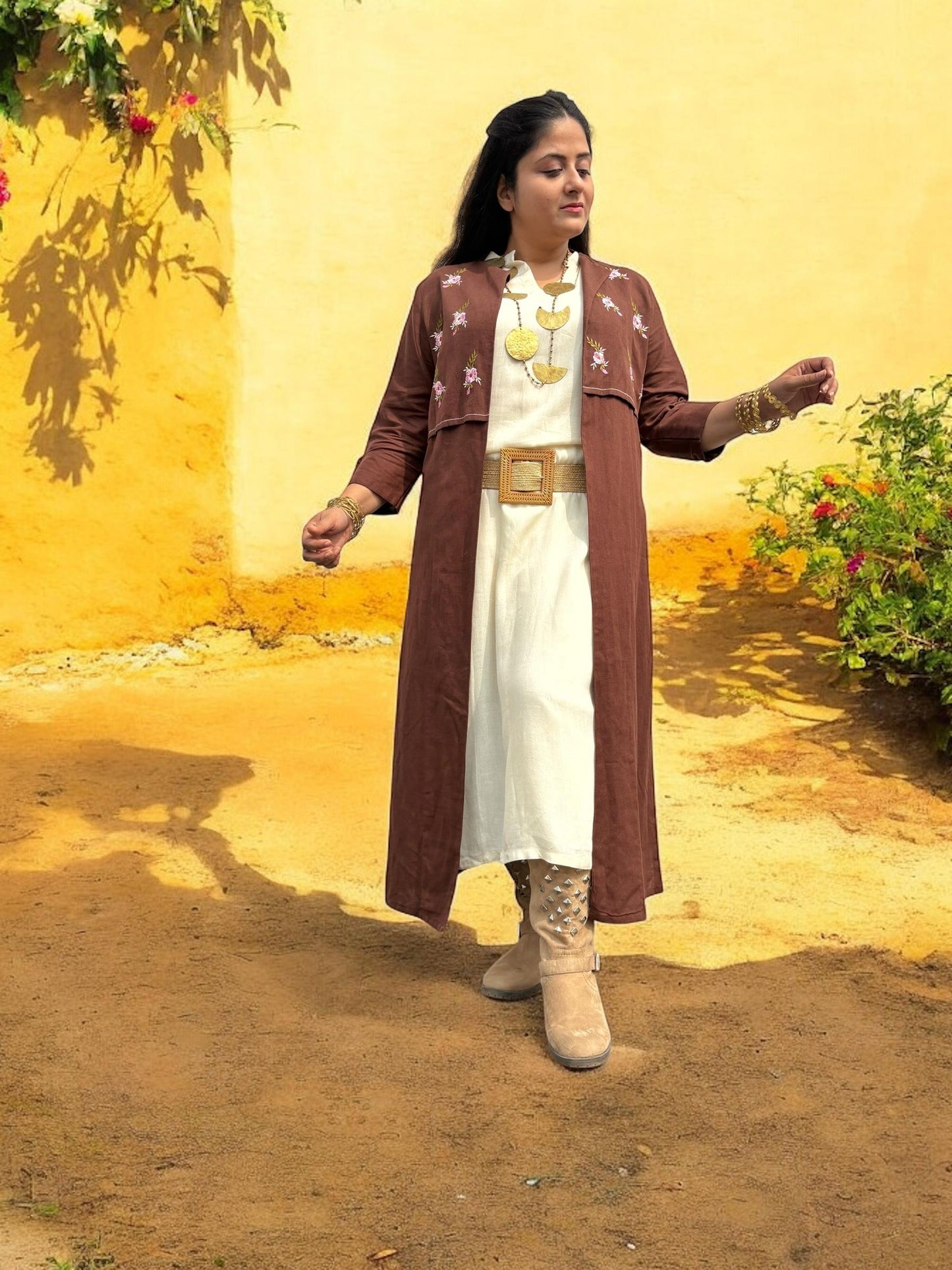 mother-earth-embroidered-cotton-long-jacket-brown