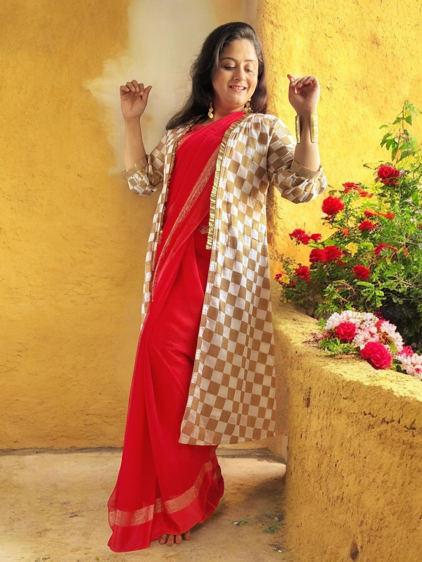 my-diva-checkered-georgette-long-jacket-white