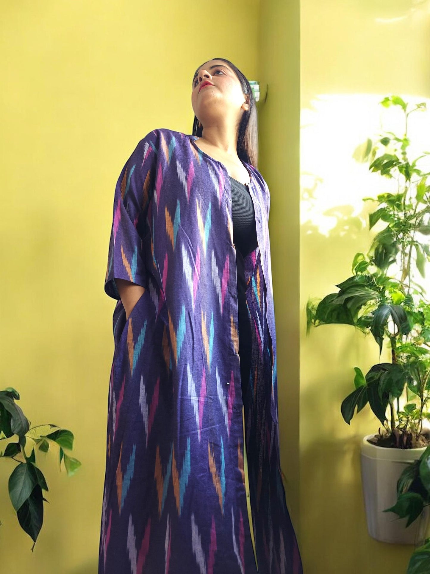 riha-ikkat-cotton-long-jacket-violet