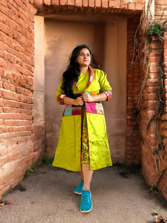 moner-manush-patchwork-cotton-long-jacket-green