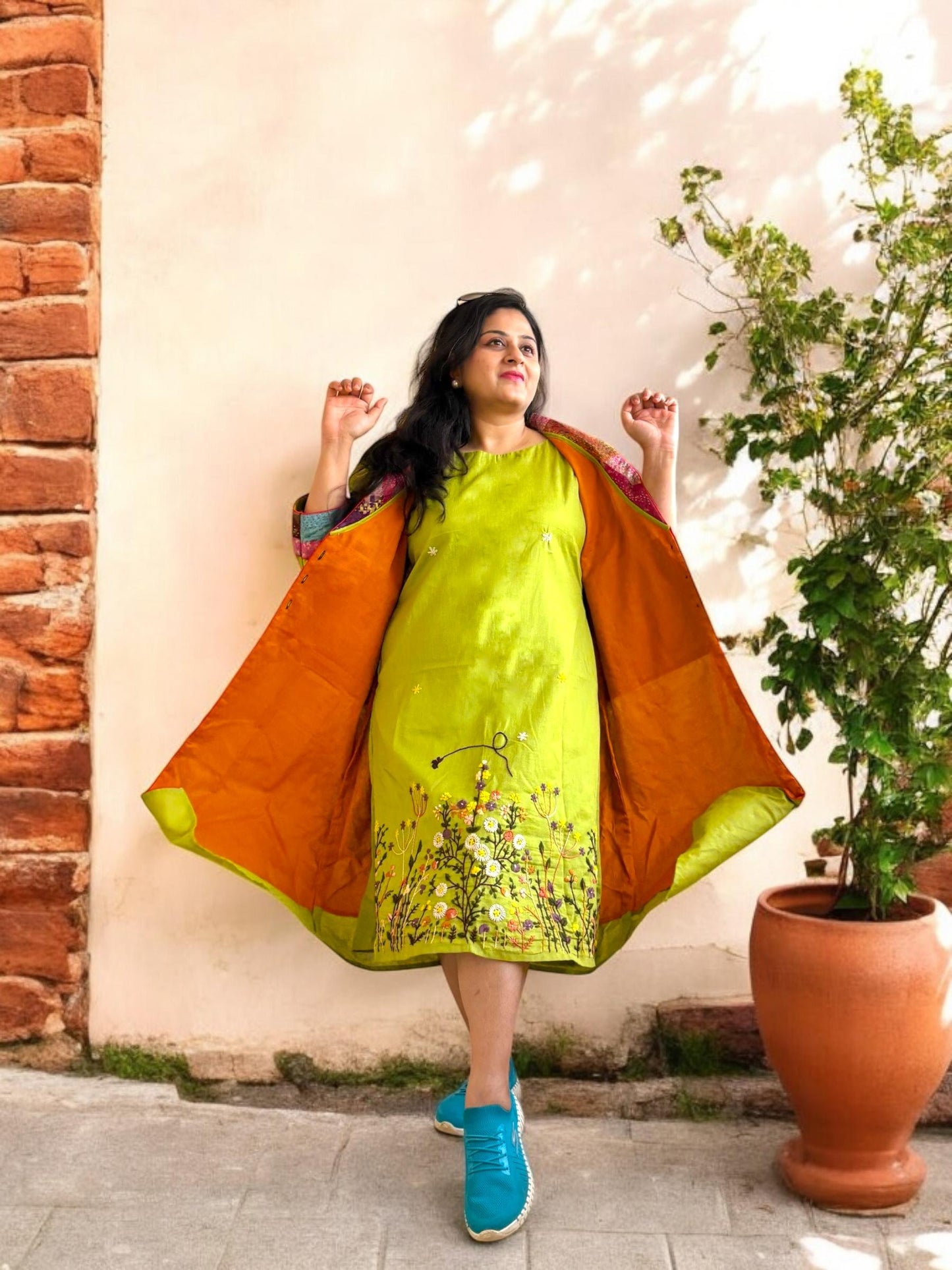 moner-manush-patchwork-cotton-long-jacket-green