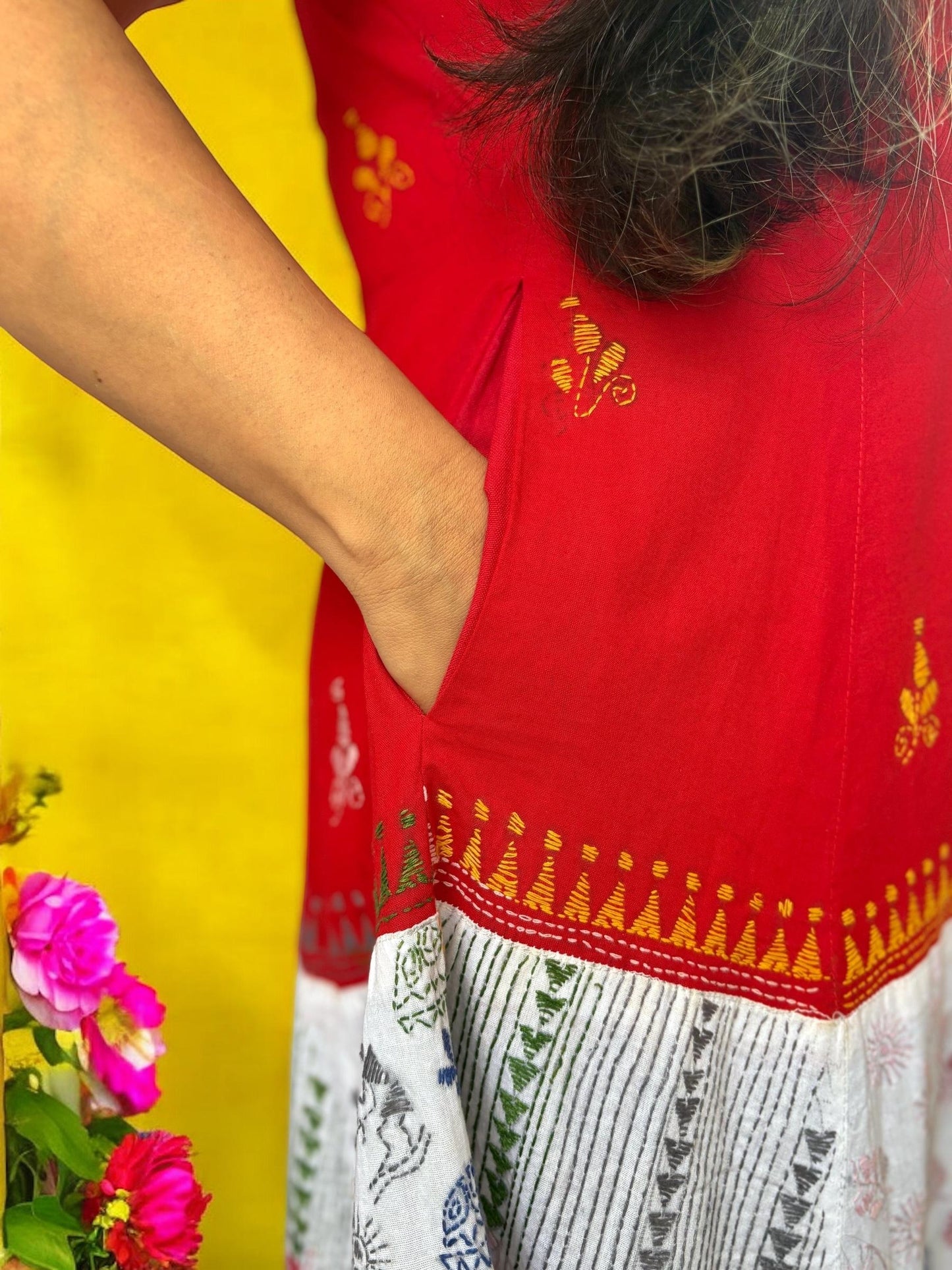 khushi-kantha-cotton-a-line-dress-red-white