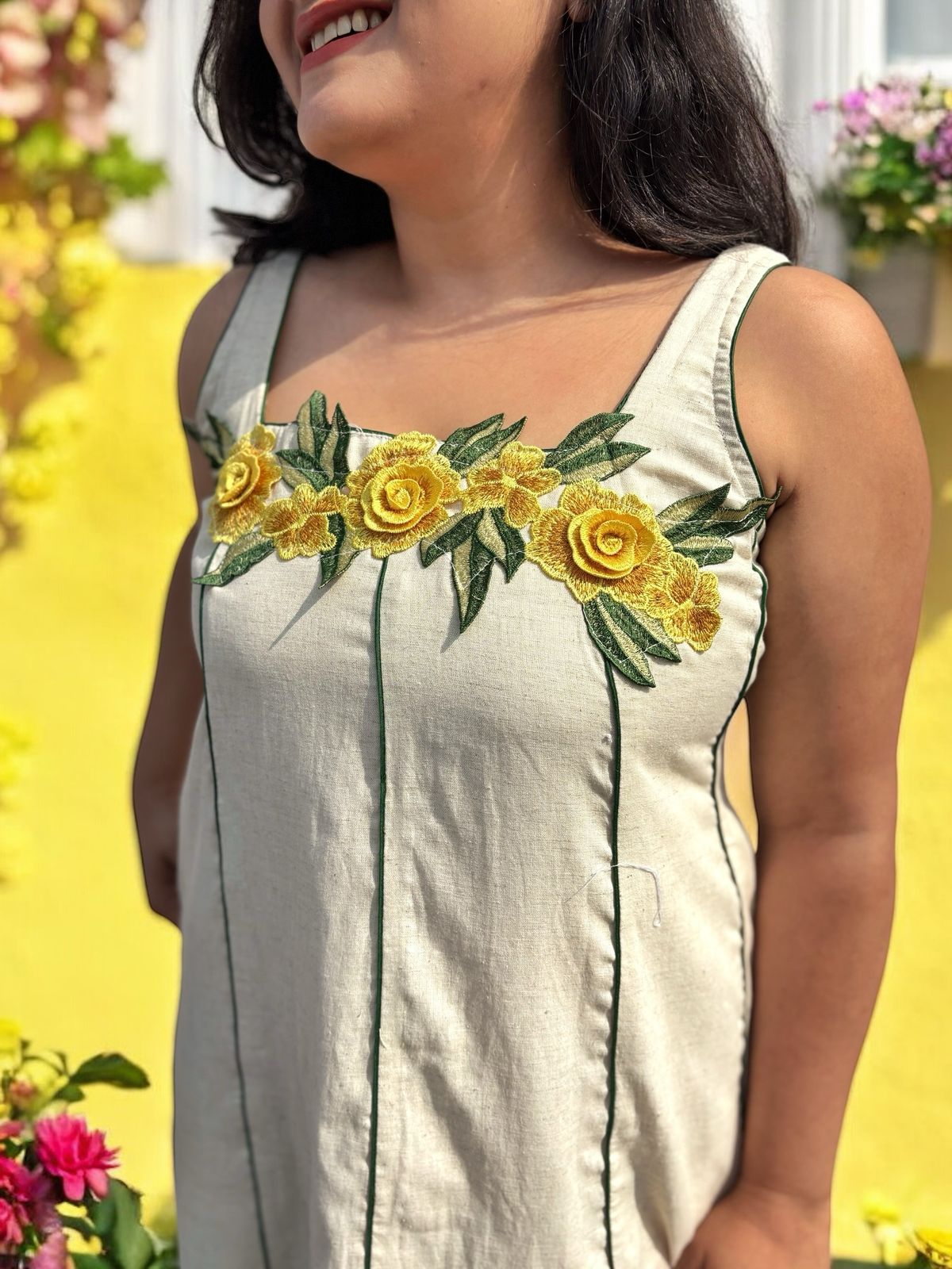 akanksha-applique-cotton-striped-shift-dress
