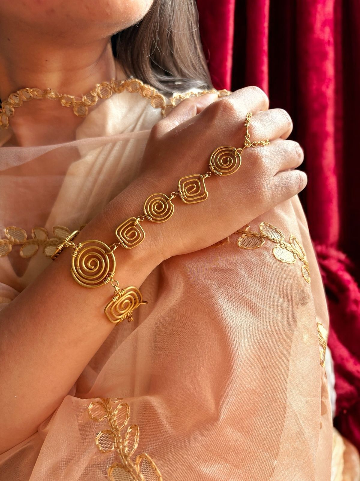 Spiral Charms Hand Harness Brass Bracelet - Main Image