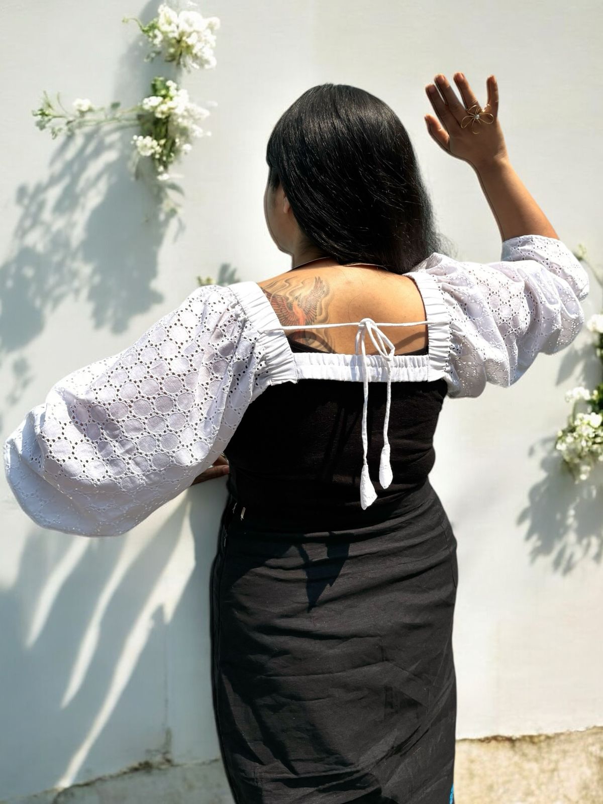 Janice Hakoba Puff Sleeved Minimalist Shrug Jacket - Off White
