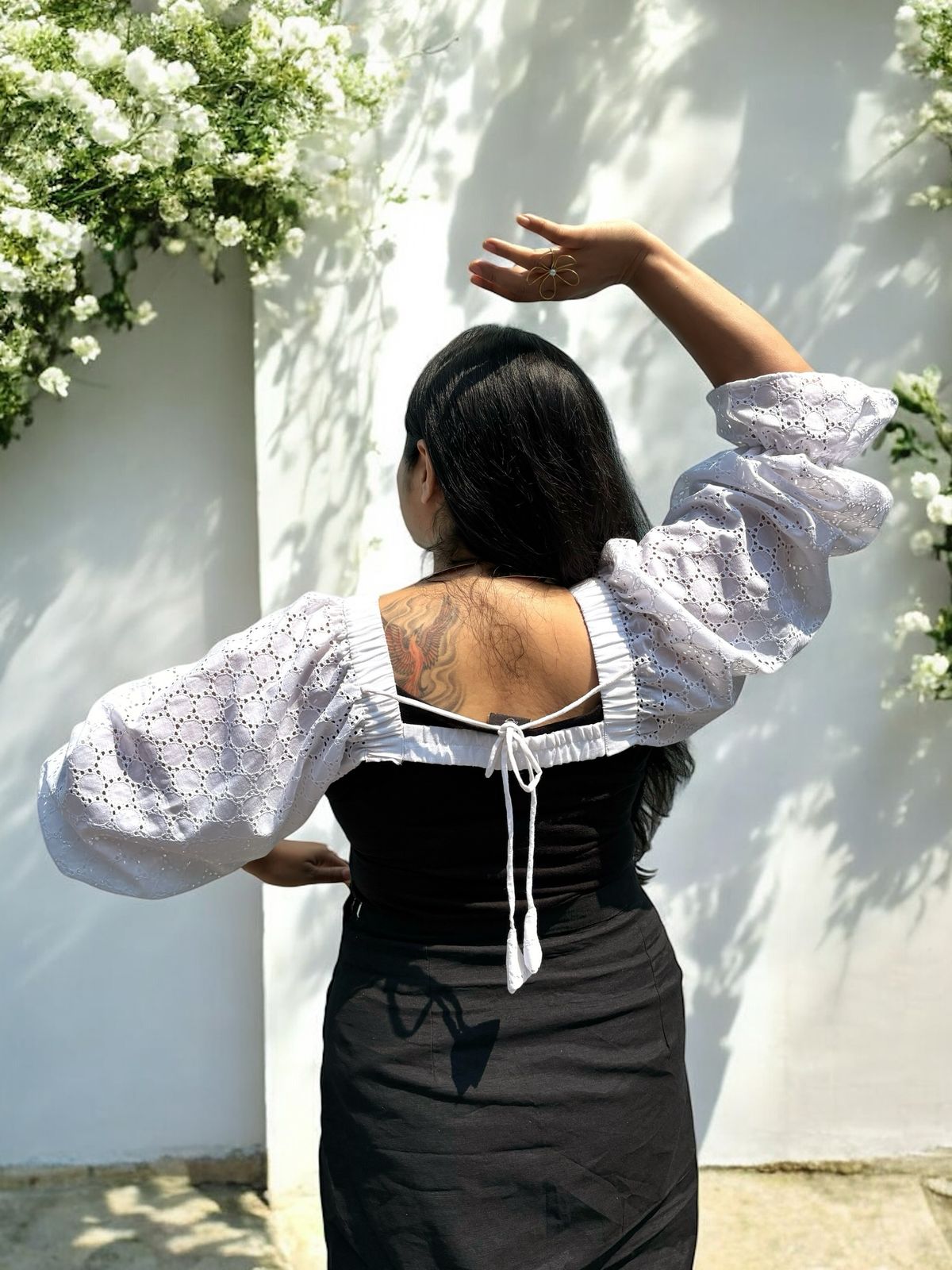 Janice Hakoba Puff Sleeved Minimalist Shrug Jacket - Off White