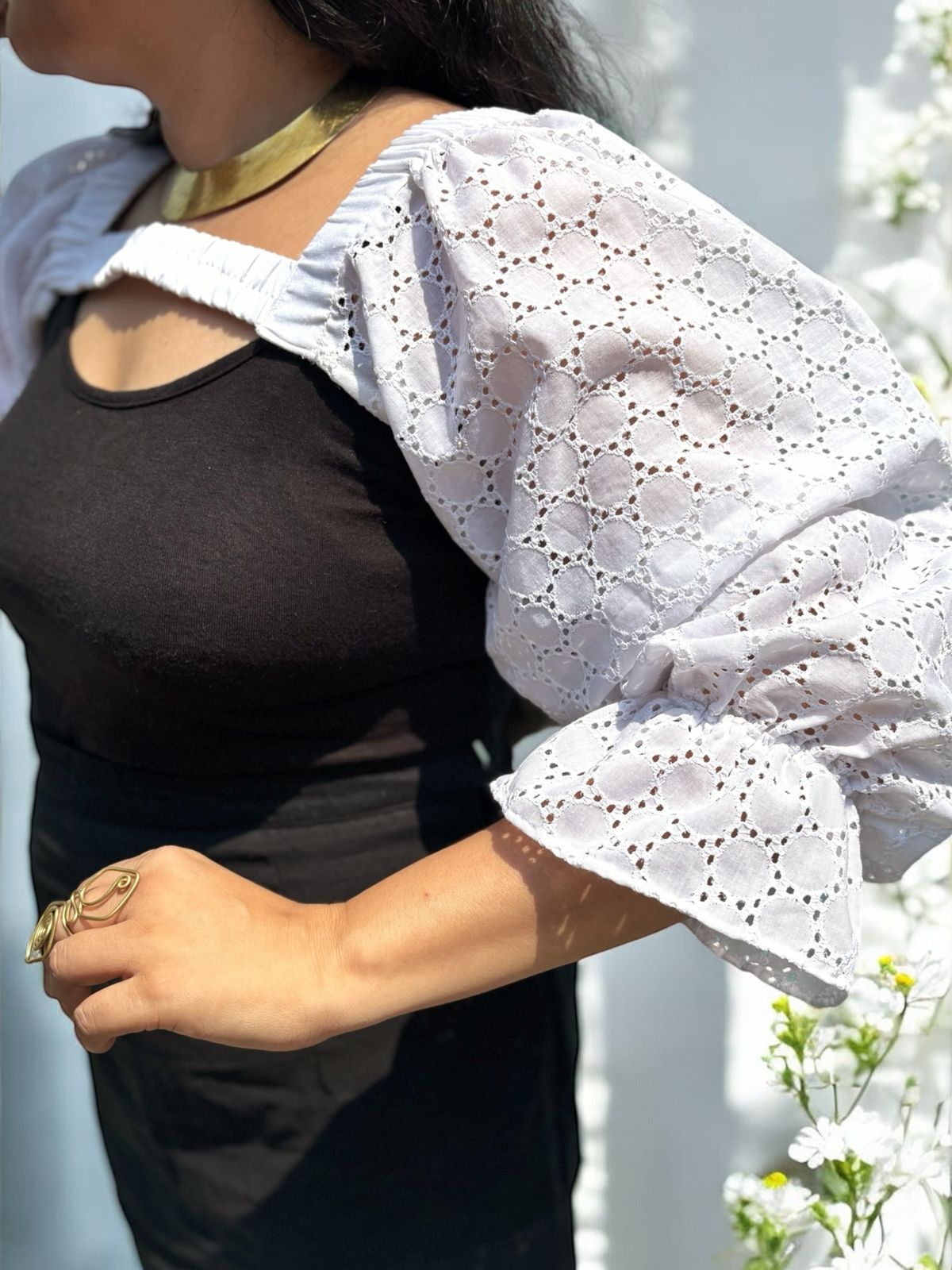 Janice Hakoba Puff Sleeved Minimalist Shrug Jacket - Off White