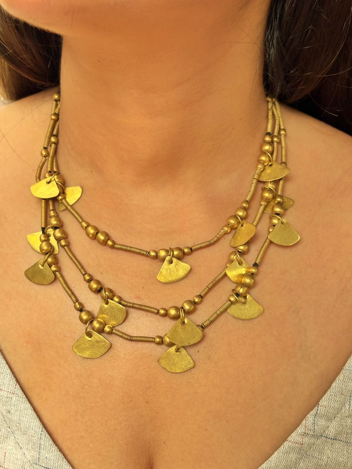 Triple Layered Little Triangle Brass Necklace