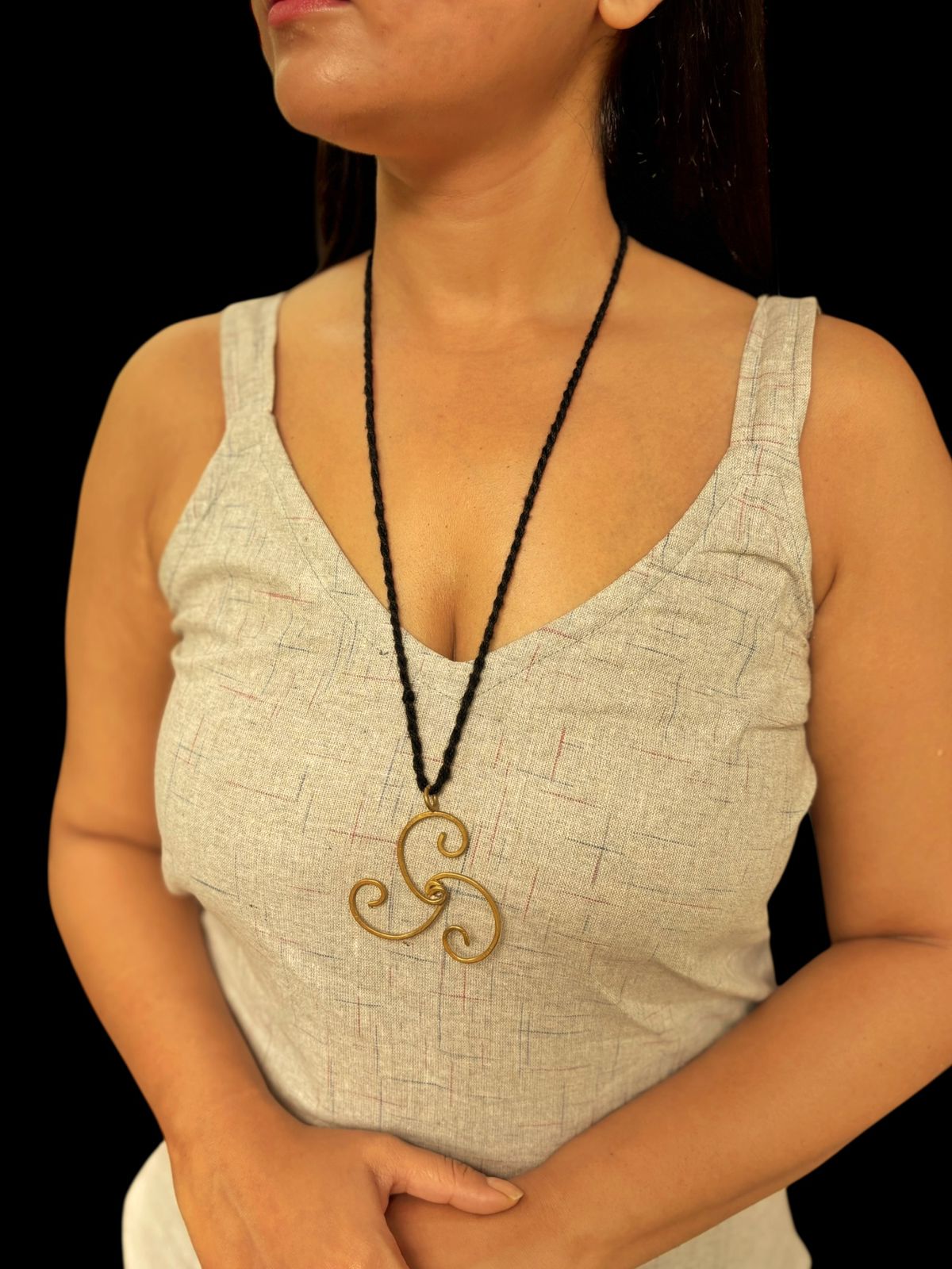 Tri Spiral Wheel Brass Pendant Chain Necklace